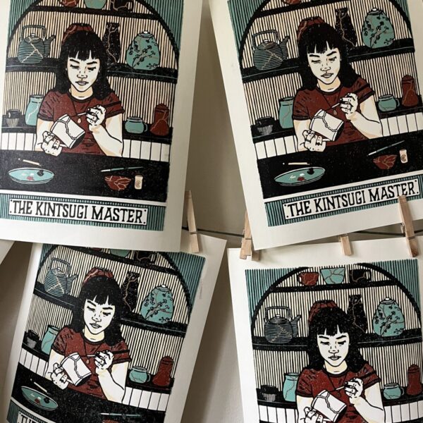 “The Kintsugi Master” Limited Edition Linoleum Block Print – Oracle Deck Print