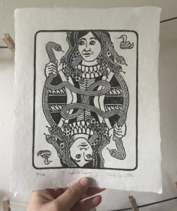 "Queen of Serpents" Original Limited Edition Linoleum Block Print