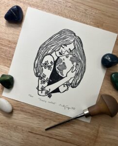 “Firmly rooted” limited edition linoleum block print- earth lover art, grounded print