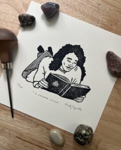 “A welcome escape” limited edition linoleum block print - book lovers print, bookish linocut