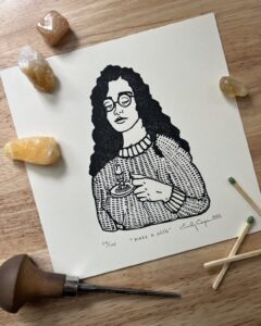 “Make a wish” limited edition linoleum block print - candlestick print, cozy artwork