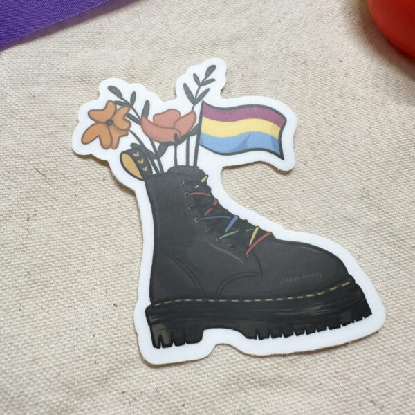 Pansexual Flag Combat Boot Bouquet Sticker (Matte)