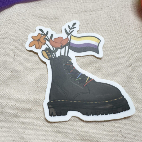 Nonbinary Flag Combat Boot Bouquet Sticker (Matte)