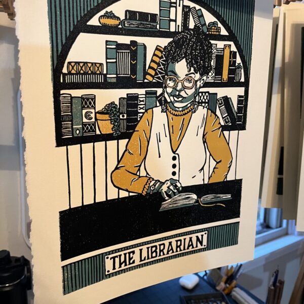 “The Librarian” Original Limited Edition Reduction Linoleum Block Print – Oracle Deck Series