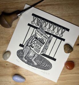 “Stay Humble” original linoleum block print - signed edition - tortoise and hare themed print