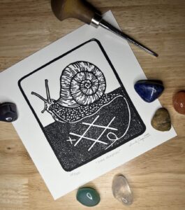 “Stay Playful” original linoleum block print - signed edition - snail tic tac toe print