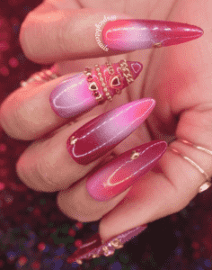 Hearts & Heirlooms - Red and Pink Aura Gold Bangle Press-On Nail Extensions 10pcs