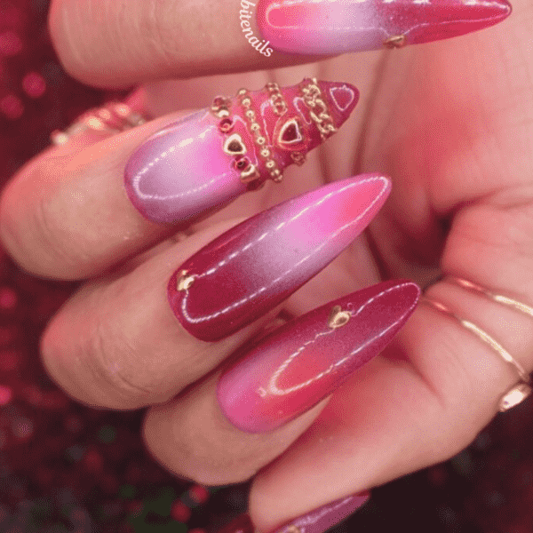 Hearts & Heirlooms – Red and Pink Aura Gold Bangle Press-On Nail Extensions 10pcs