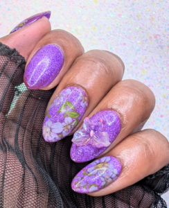 Fields of Amethyst - Purple Cat-Eye, Butterfly and White Flower False Press-On Nail Extensions 10pcs