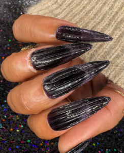 Amethyst Noir - Dark Purple Cat-Eye French Tip Press-On Nail Extensions 10pcs