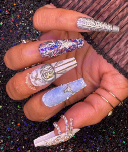 Beyonce Bowl - Beyonce Red, White and Blue Rhinestone Cowboy Inspired False Press-On Nail Extensions 10pcs