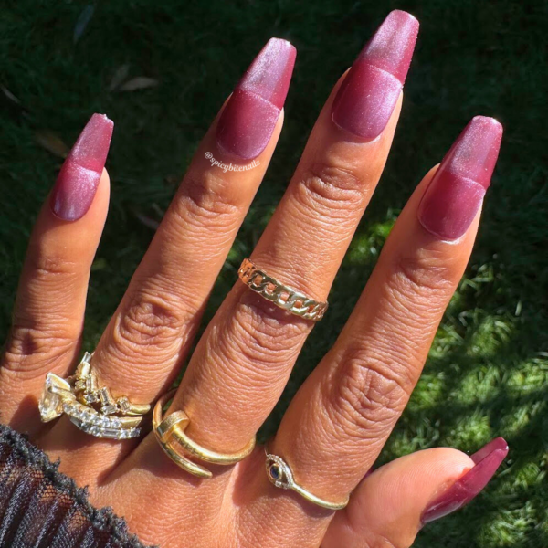 Crimson Veil – Burgundy Velvet Cat-Eye Press-On Nail Extensions 10pcs