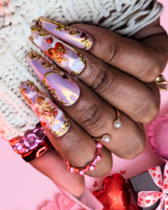 Cupid's Arrow - Pink Aurora Chrome Baroque Cupid Valentine's Day False Press-On Nail Extensions 10pcs