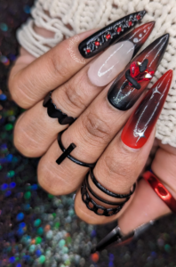 Dangerous Love - Black and Red Snake Aura Y2K False Press-On Nail Extensions 10pcs