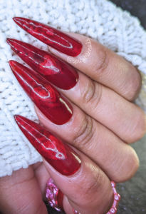 Hidden Hearts - Red Sheer Cat-Eye Heart Valentine's Day False Press-On Nail Extensions 10pcs