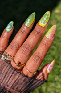 Juicy Fruit - 3D Citrus Lemon Lime and Grapefruit False Press-On Nail Extensions 10pcs