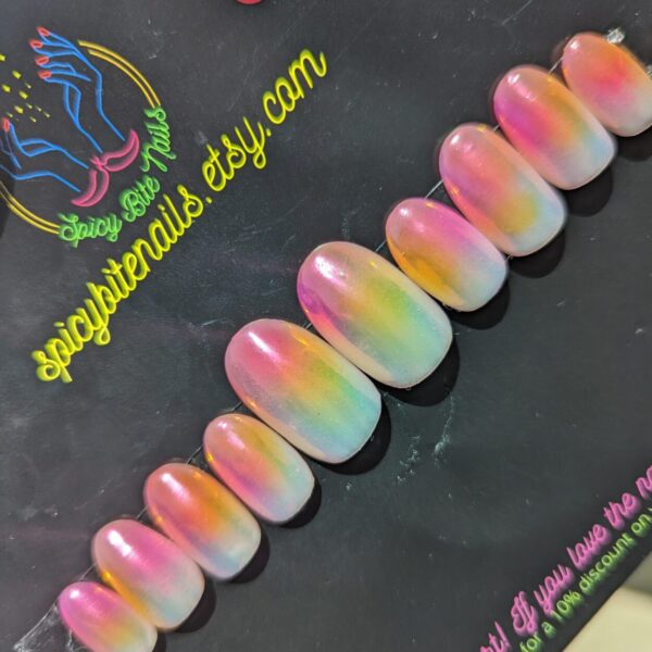 Rise and Shine – Pink and Orange Aura and Chrome Press-On Nail Extensions 10pcs