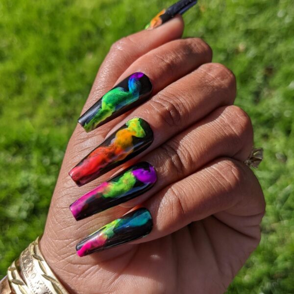 Smoker’s Delight – Neon and black smoke False Press-On Nail Extensions 10pcs