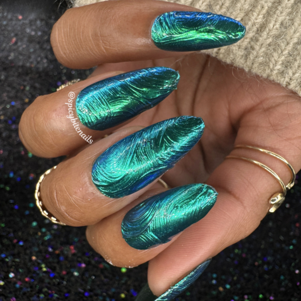 Tideglass – Textured Blue-Green Multi-shift Chrome Press-On Nail Extensions 10pcs