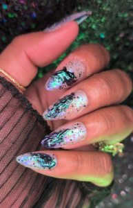 Urusla’s Toxic Sludge - Black, White and Purple Iridescent 3D Slime False Press-On Nail Extensions 10pcs