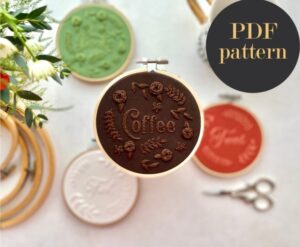 Coffee monochrome embroidery // PDF Pattern Download 4" Hoop