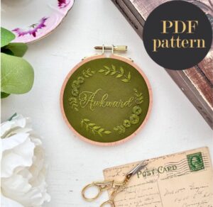 Awkward monochrome embroidery // PDF Pattern Download 4" Hoop
