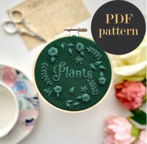 Plants monochrome embroidery // PDF Pattern Download 4" Hoop