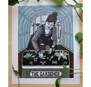 "The Gardener" Original Limited Edition Reduction Linoleum Block Print - Oracle Deck Series