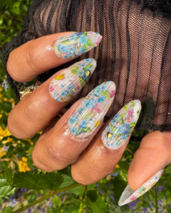 Forget-Me-Not - Blue and White Flower and 3D Fluted Glass Press-On Nail Extensions 10pcs