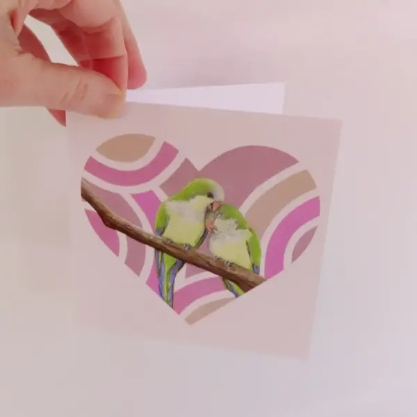 Cuddling Parakeets Stationery Cards – 3 pack