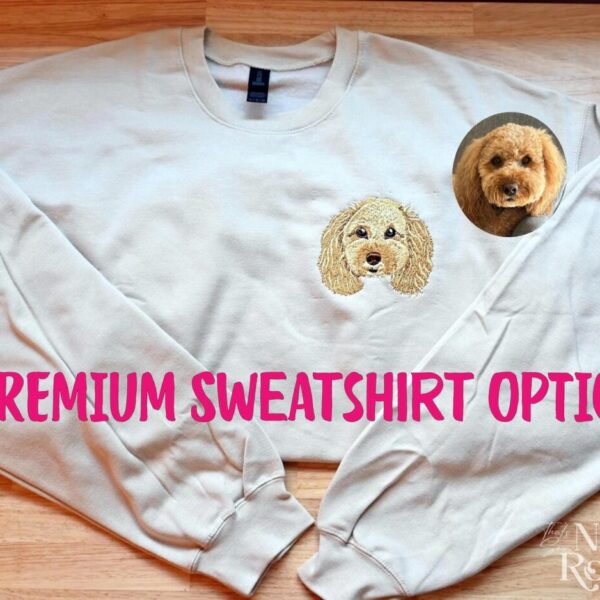 Custom Pet Portrait Embroidery on Crew Sweatshirt