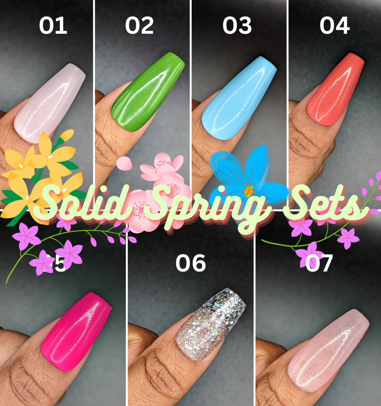 Spring Solid Color *Choose Your Color* - Hand-painted Reusable Press-On Nail Extensions 10 pcs