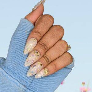 Flower and Water - Floral Milk Bath and Gold Accents Press-On Nail Extensions 10pcs