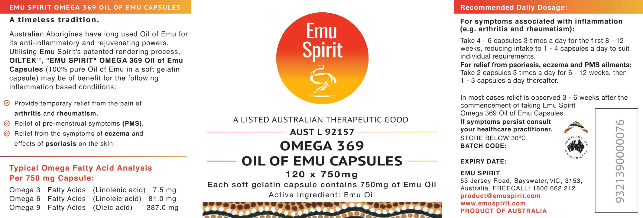 Emu Spirit Emu Oil Capsules label
