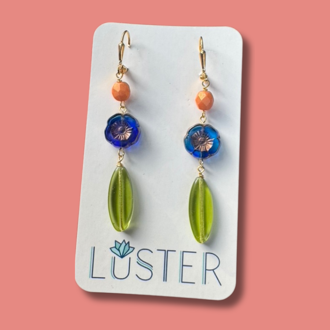 Czech Glass Flower Earrings - Image 2