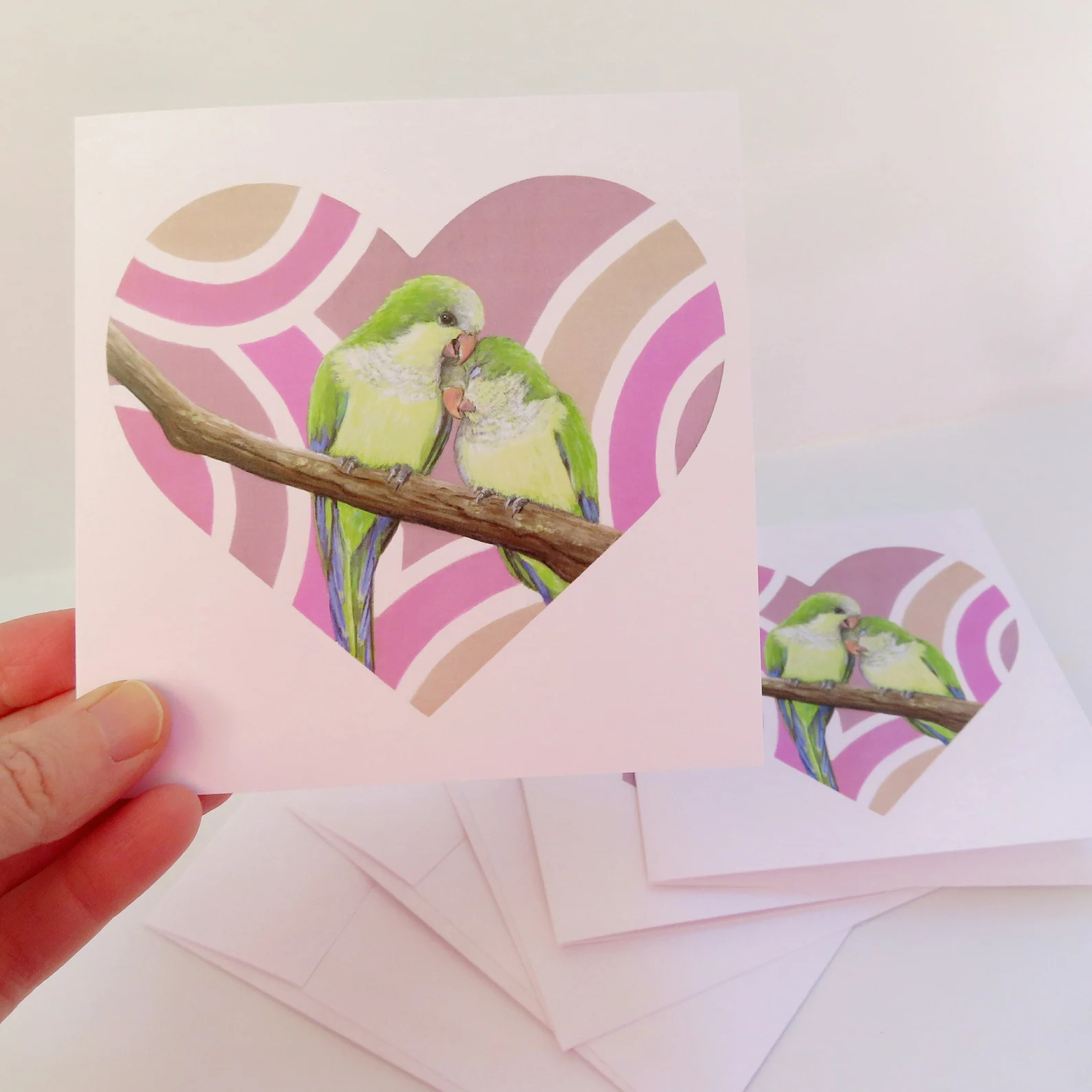 Cuddling Parakeets Stationery Cards - 3 pack - Image 3