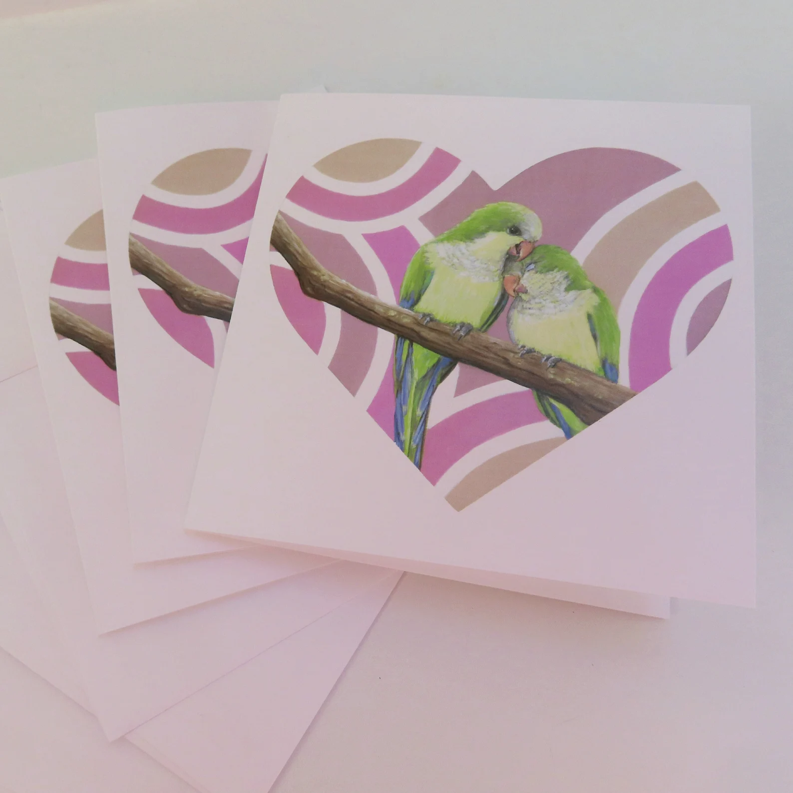 Cuddling Parakeets Stationery Cards - 3 pack - Image 2