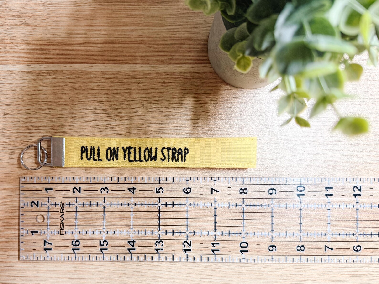 Pull on Yellow Strap Embroidered Wristlet | Handmade Disney Theme Park-Inspired Keychain - Image 3