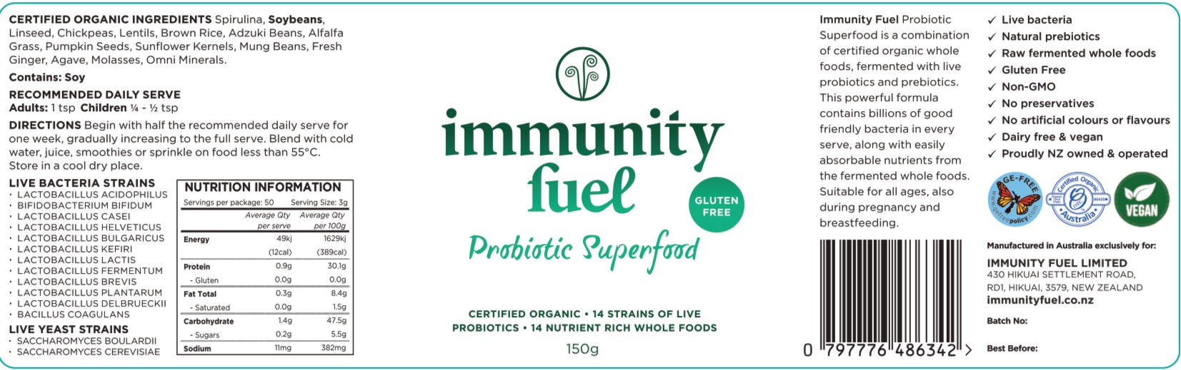 Immunity Fuel Probiotic powder label