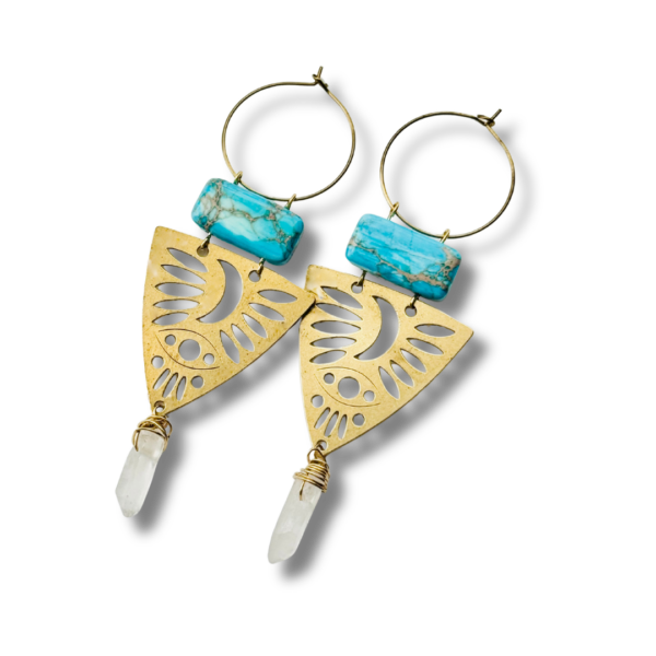 Gold Brass + Stone Statement Unique Earrings