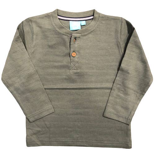 Long Sleeve Textured Henley in Olive