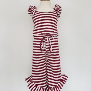 Maroon Striped Girls Romper