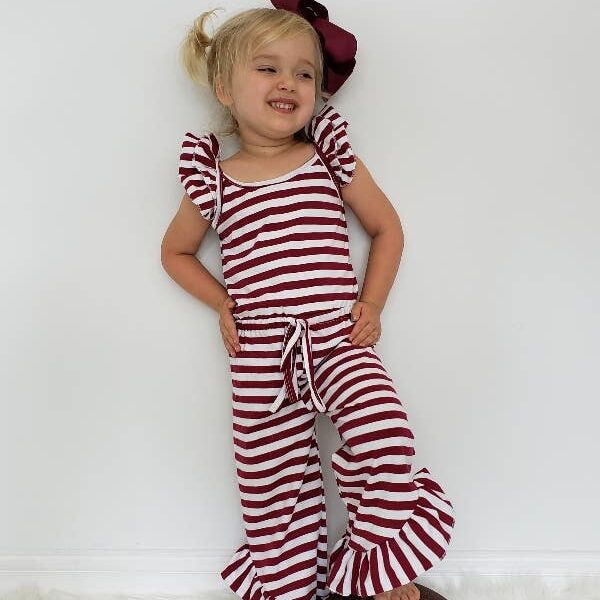 Maroon Striped Girls Romper