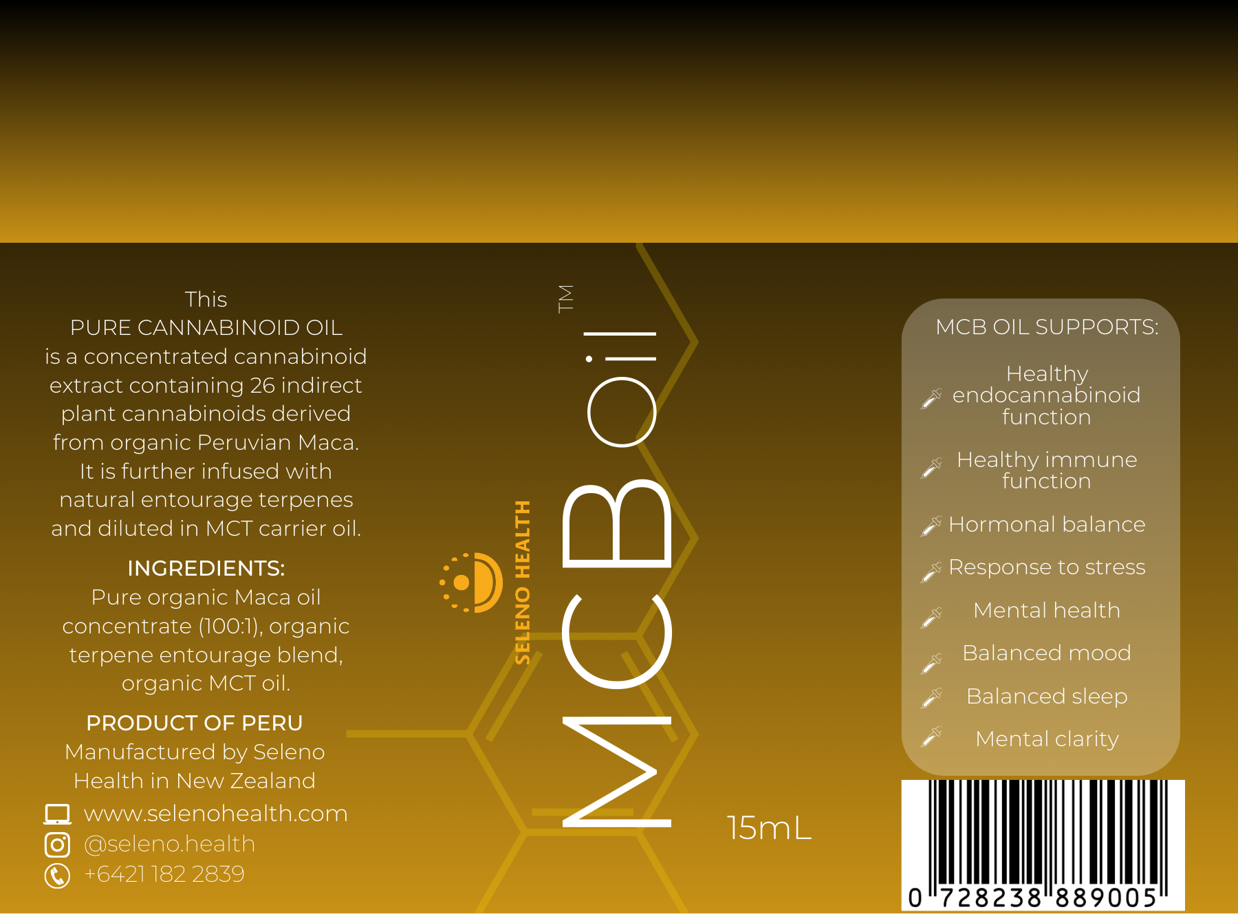 Seleno Health MCB Oil Product Label