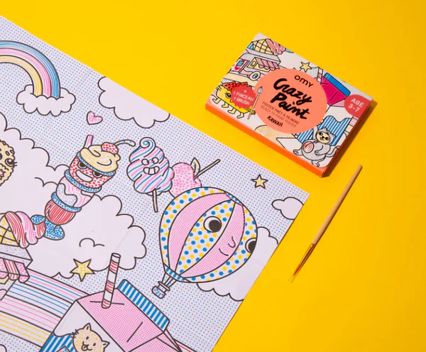 Kawaii paint activity – with brush + pre-applied paint