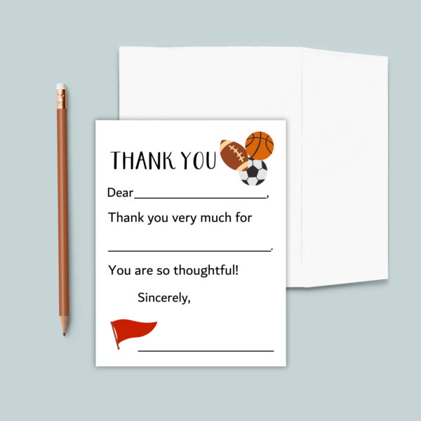 Sports Thank You Cards for Kids | Fill-in-the-Blank Notes