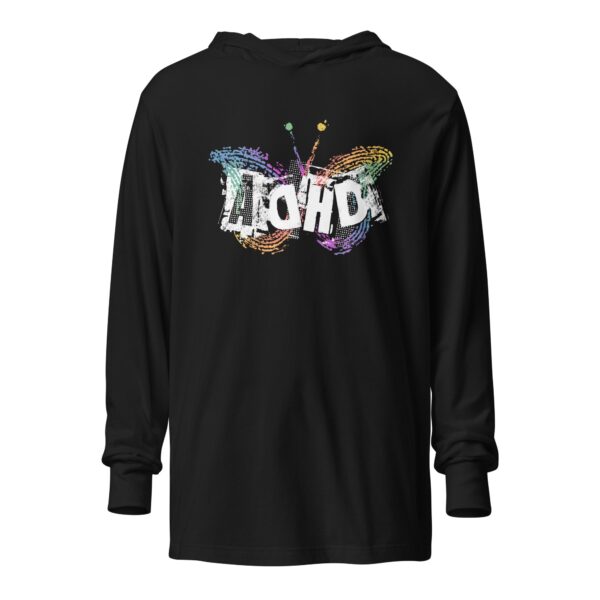 “ADHD Butterfly Symbol” tagless Bella + Canvas Hooded long-sleeve tee