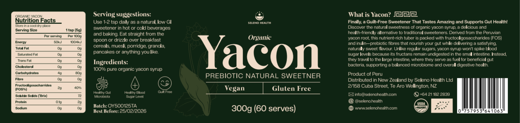 Seleno Health Yacon Syrup Label