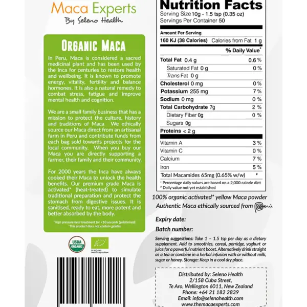 Seleno Health Activated Organic Yellow Maca – 500 grams