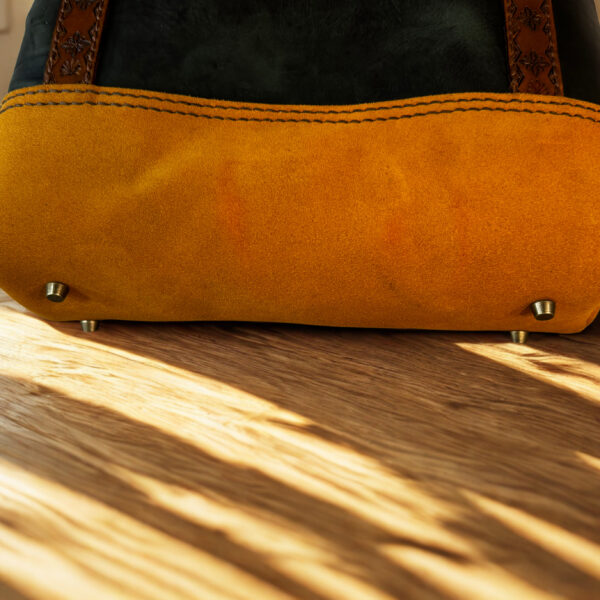 One of a Kind Handmade Earthtone Leather Tote with Stamped Leather Handles and Brass Feet